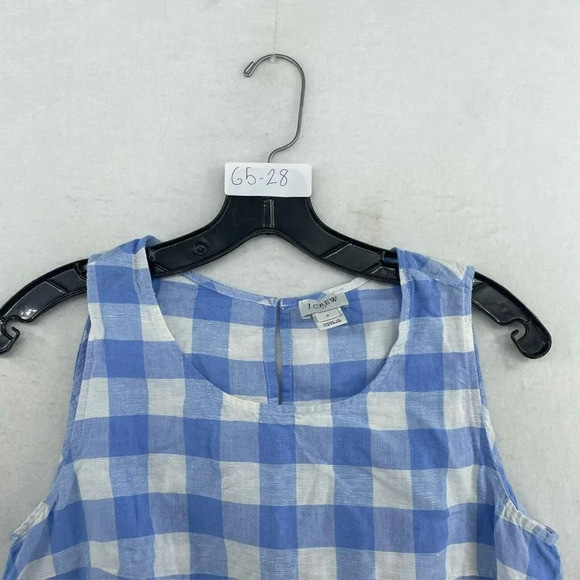J.Crew Blouse Women's Sz 2 Blue Gingham Round Neck Side-Tie Back Keyhole - Picture 11 of 11